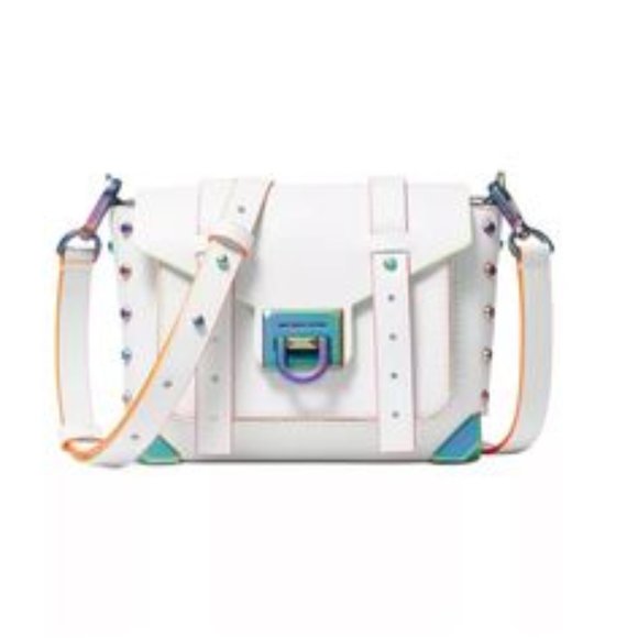 MANHATTAN SMALL CONTRAST-TRIM LEATHER CROSSBODY BAG - Picture 1 of 2
